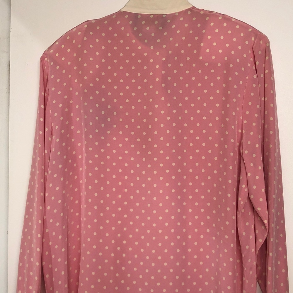 Bob Mackie Pink Polka Dot Embroidered Silk Blouse - Picture 2 of 15